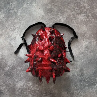 Pre-owned 20471120 Japanese Style Spike Details Avant Garde Unisex Backpack In Red