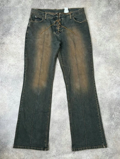 Pre-owned 20471120 X Vintage Japanese Cowboy Washed Flare Jeans In Brown