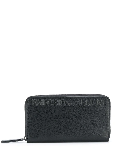 Emporio Armani Leather Ziparound Wallet In Black