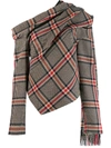 Monse Off-the-shoulder Draped Checked Cotton And Wool-blend Top In Beige