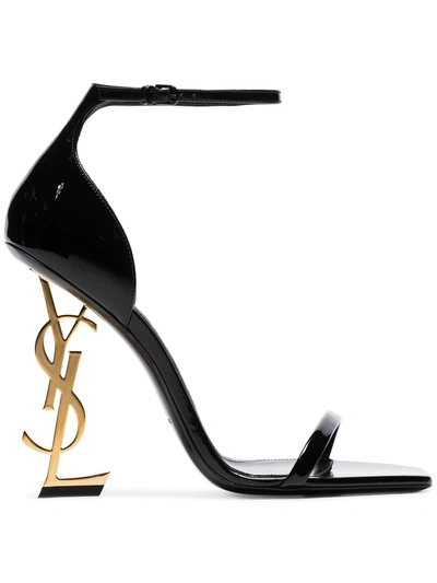 Saint Laurent Opyum Sandals In Patent Leather With A Gold-toned Heel In Black