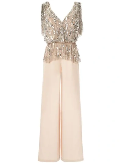 Rachel Gilbert Jessemy Sequin Jumpsuit In Taupe