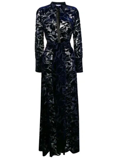 Galvan Winter Jungle Belted Devoré-velvet Maxi Dress In Blue