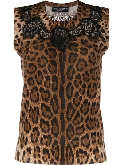Dolce & Gabbana Women's Sleeveless Wool-blend Knit Leopard Print Top In Animal Print