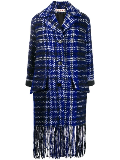 Marni Macro-checkered Tweed Coat In Blau