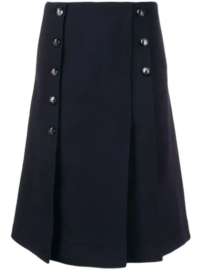 Chloé Pleated Pintuck A-line Button-front Skirt In Blue