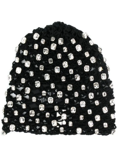 Saint Laurent Crystal-embellished Knitted Beanie In Black