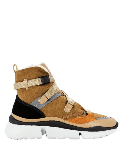 Chloé Sonnie High-top Shearling Sneakers In Brown