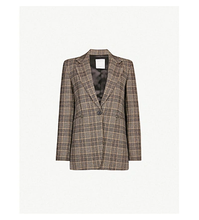 Sandro Checked Cotton And Wool-blend Blazer In Beige