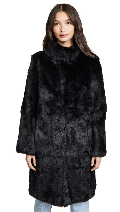 Adrienne Landau Rabbit Coat In Black