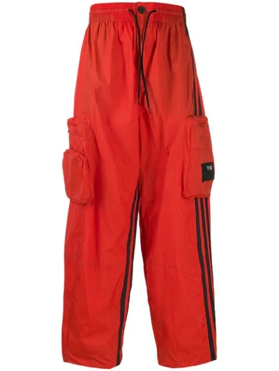 Y-3 Men's Shell Side-stripe Track Trousers W/ Cargo Pockets In Orange