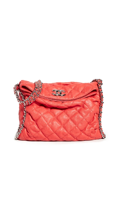 Pre-owned Chanel Red Calf Chain Hobo Bag