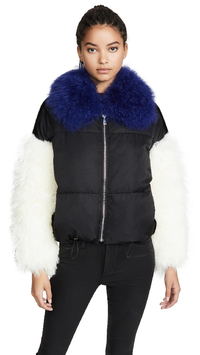 Adrienne Landau Multi Fur Jacket In Black/blue