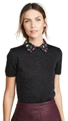 ALICE AND OLIVIA ASTER SHORT SLEEVE COLLARED PULLOVER