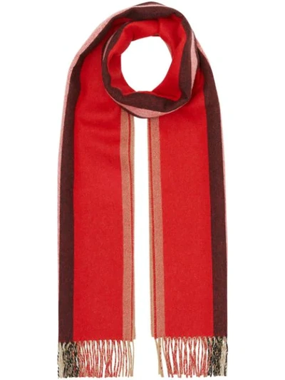 Burberry Reversible Icon-striped Cashmere Scarf In Bright Red