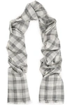 BRUNELLO CUCINELLI BRUNELLO CUCINELLI WOMAN FRAYED CHECKED CASHMERE-BLEND SCARF LIGHT GRAY,3074457345620530283