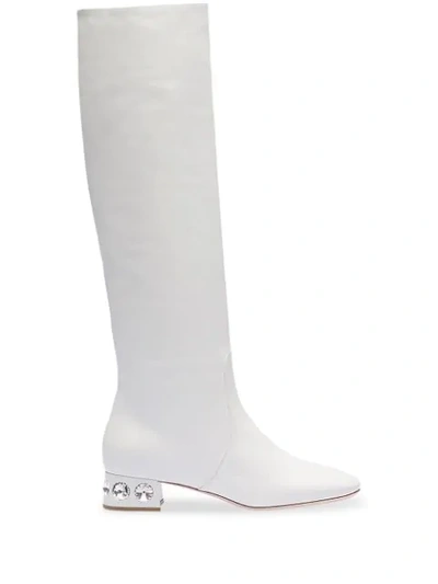 Miu Miu Madras Crystal Embellished Boots In White