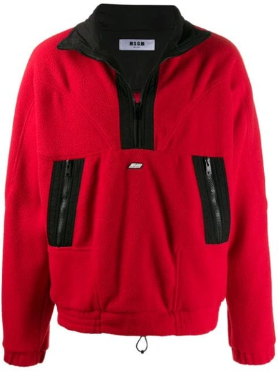 Msgm Half Zip Logo Fleece In Red