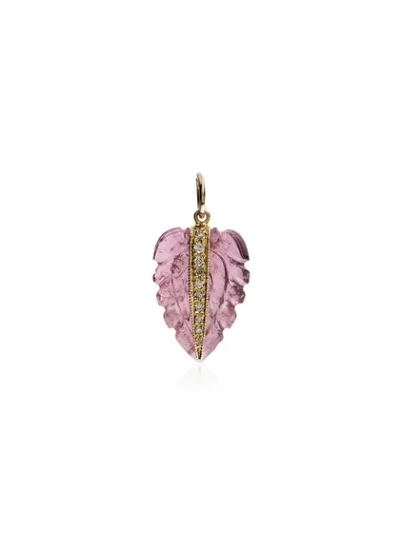 Jacquie Aiche 14k Yellow Gold Tourmaline Diamond Leaf Charm In Pink