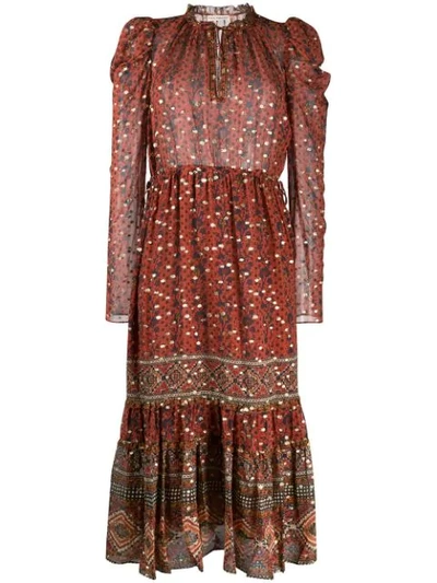 Ulla Johnson Printed Midi Dress In Brick Bri