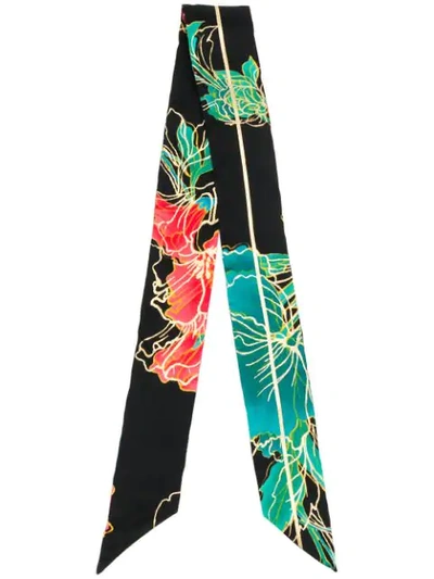 Gucci Single Stripe Floral Scarf In 黑色