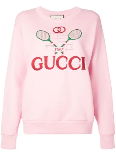 Gucci Tennis Logo-embroidered Cotton-jersey Sweatshirt In 5904 Sugar Pink/mc