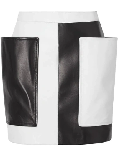 Burberry Pocket Detail Two-tone Lambskin Mini Skirt In Black