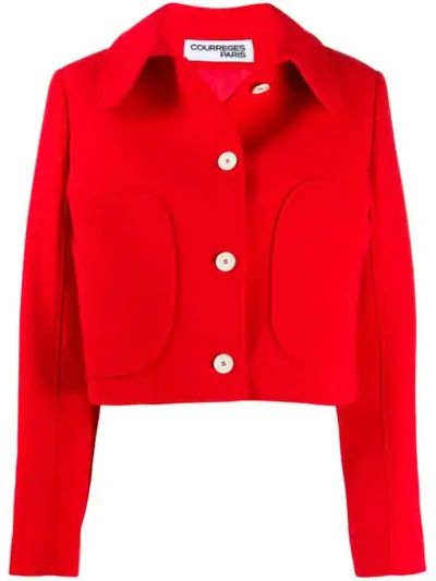 Courrèges Short Textured Wool Jacket In Red