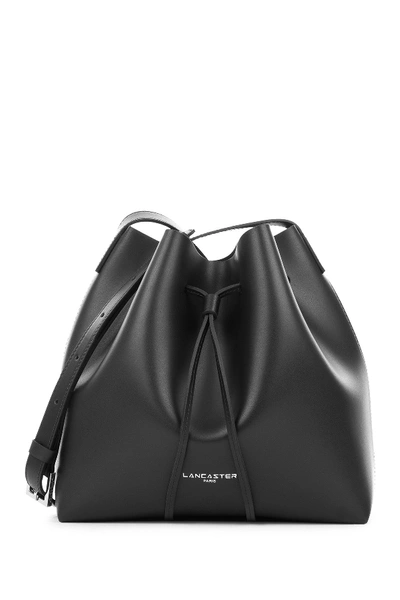 Lancaster Matte Smooth Leather Bucket Bag & Pouch In Black