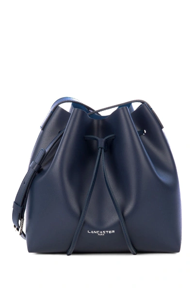 Lancaster Matte Smooth Leather Bucket Bag In Dark Blue