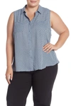 Catherine Catherine Malandrino Sleeveless Button Up Blouse (plus Size) In Wash/black