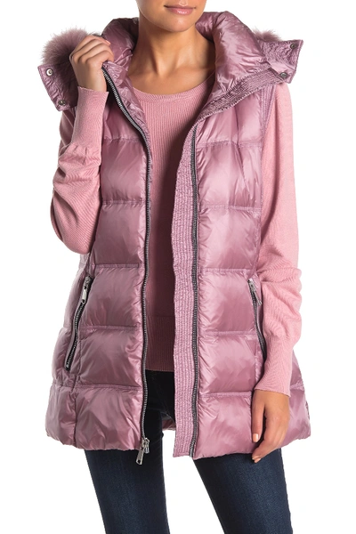 Andrew Marc Claire Genuine Fox Fur Trim Quilted Vest In Blush