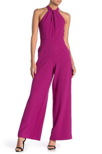 Julia Jordan Halter Wide Leg Jumpsuit In Berry