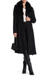Anne Klein Genuine Fox Fur Collar Wool Blend Coat In Black