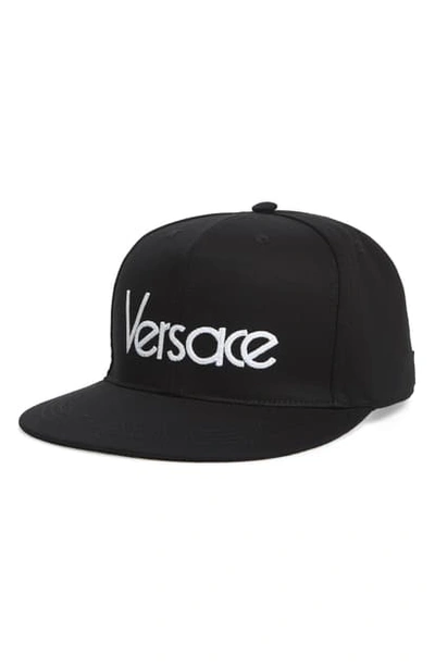 Versace Logo Ball Cap In Black/ White