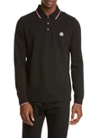 Moncler Logo Patch Long-sleeve Polo Shirt In Black