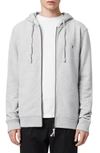 Allsaints Mens Greymarl Raven Slim-fit Cotton-fleece Hoody S In Grey Marl