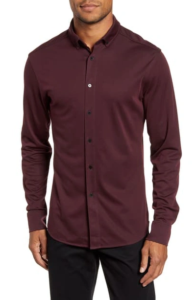 Vince Camuto Slim Fit Pique Knit Button-down Shirt In Port Solid