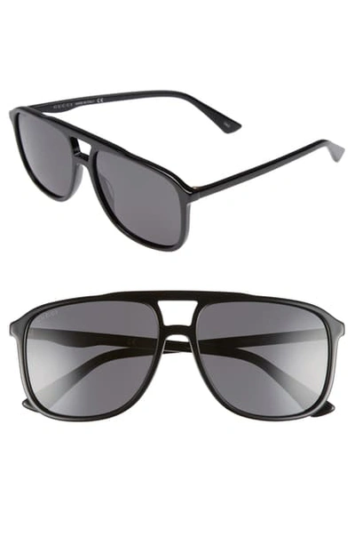 Gucci '80s Monocolor 58mm Aviator Sunglasses - Black