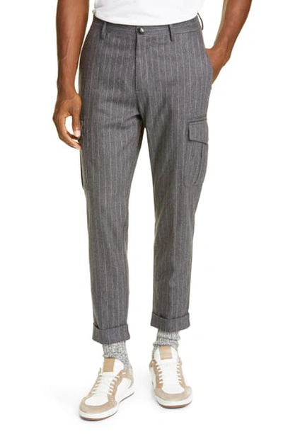 Eleventy Pinstripe Stretch Wool & Cashmere Cargo Pants In Charcoal