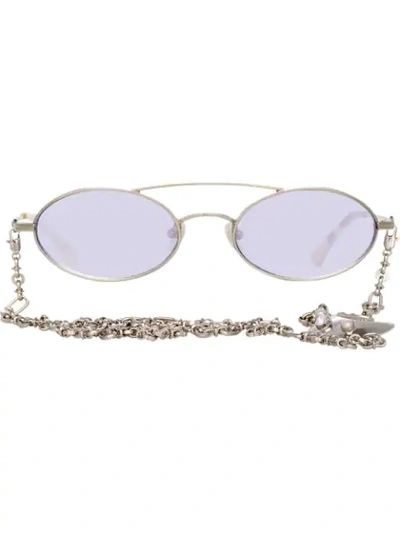 Linda Farrow 椭圆框太阳眼镜 In Silver