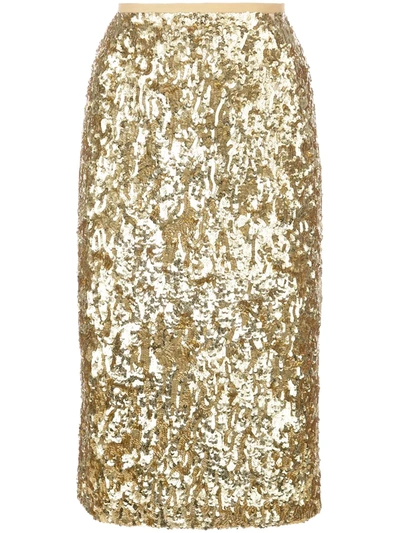 Michael Kors Sequined Stretch-tulle Pencil Skirt In Brown