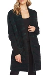 Vince Camuto Tiger-striped Open-front Cardigan In Dark Willow