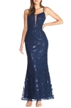 DRESS THE POPULATION MARA LACE & SEQUIN EVENING GOWN,DDR255-K138