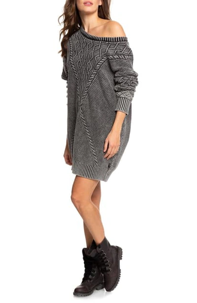 Roxy Snow Day Long Sleeve Sweater Dress In Anthracite