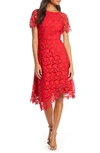 Eliza J Asymmetrical Lace Dress In Red