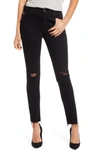 Ag The Farrah High Waist Ankle Skinny Jeans In 1yr Midnight Black Destructed