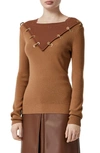 BURBERRY CONTRAST NECK RING DETAIL WOOL & CASHMERE SWEATER,4562593