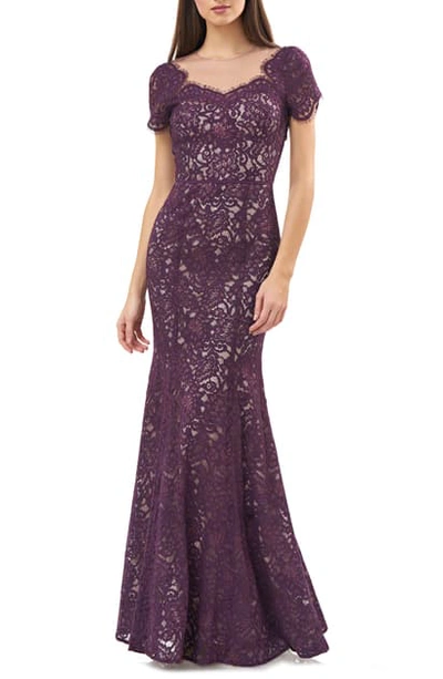 Js Collections Lace Mermaid Gown In Plum