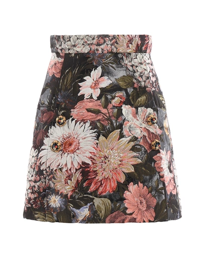 Dolce & Gabbana Floral Print High-waisted Skirt In Grey